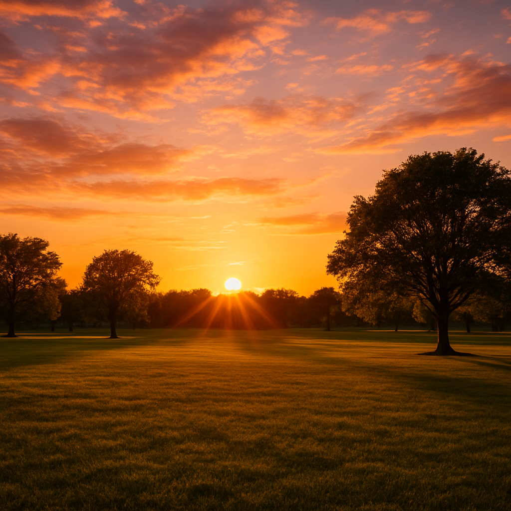 Sunset over park
